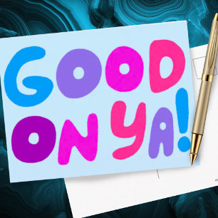 BRAVO Bubble Letters Rosa Blå Lila Ljus Vykort
