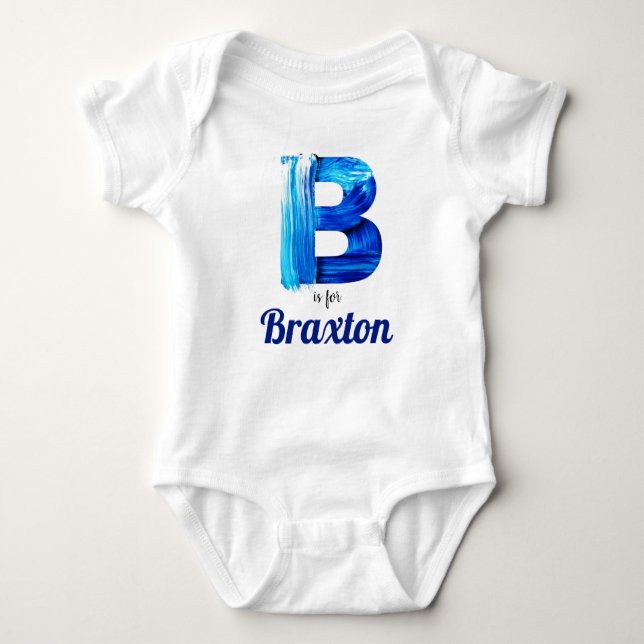 Braxton Namn Reveal Brev Boy Blue Nyfödd T Shirt (Framsida)