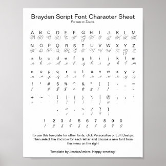 Brayden Script Teckensnitt Lakan för Zazzle Poster