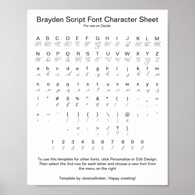 Brayden Script Teckensnitt Lakan för Zazzle Poster (Framsidan)