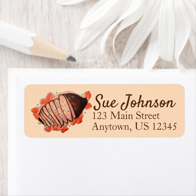 Brazed Beef Brisket Jewish Cooking Helgdag Returadress Etikett (Insitu)