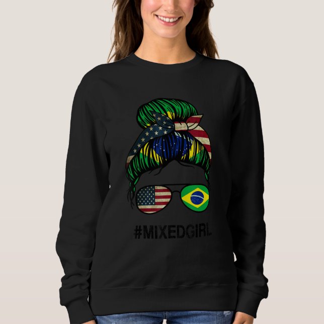 Brazil American Flag   USA Brazilian Messy Bun T Shirt (Framsida)