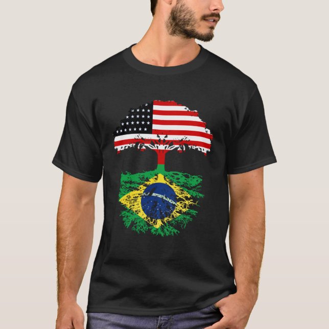 Brazil Brasil Roots American Grown  For Men Women  T Shirt (Framsida)
