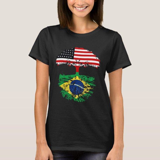 Brazil Brasil Roots American Grown  For Men Women  T Shirt (Framsida)