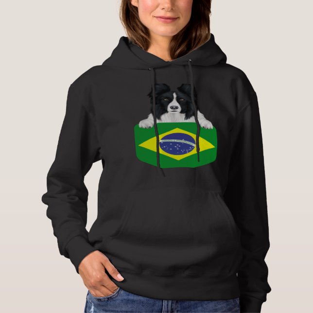 Brazil Flag Border Collie Dog In Pocket T Shirt (Framsida)