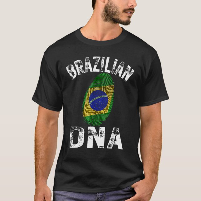 Brazil Flag Fingerprint Brazilian DNA Soccer Footb T Shirt (Framsida)