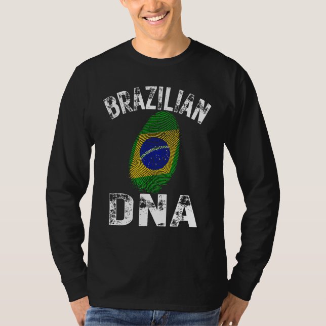 Brazil Flag Fingerprint Brazilian DNA Soccer Footb T Shirt (Framsida)