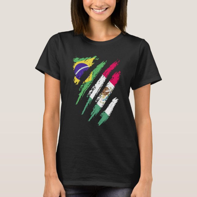 Brazil Flag Mexico Grown Patriot Country Stripes T Shirt (Framsida)