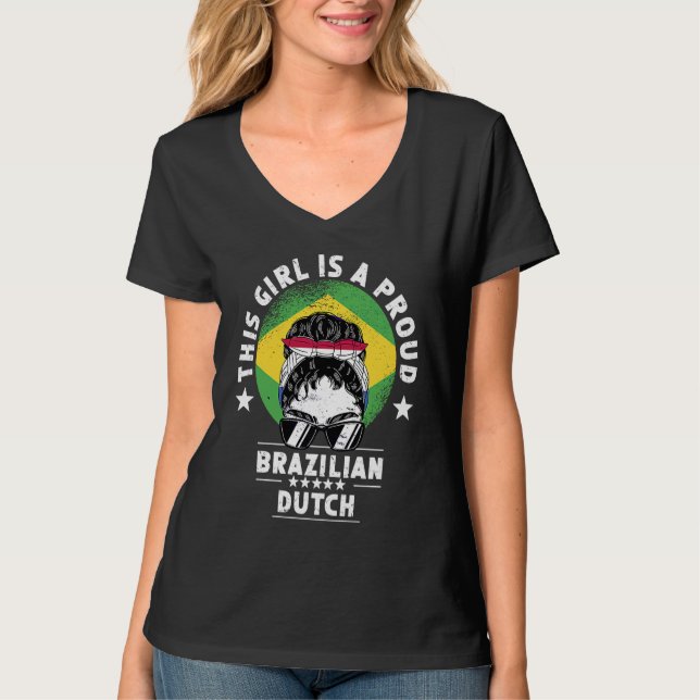 Brazil Flag Netherlands Grown Women Girl Citizen P T Shirt (Framsida)