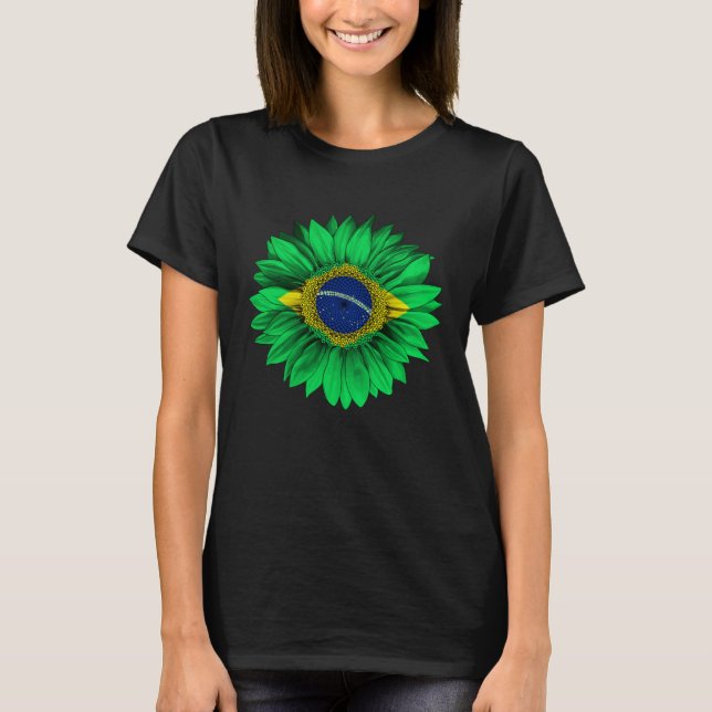 Brazil Flag Sunflower Brazilian Roots Proud Patrio T Shirt (Framsida)