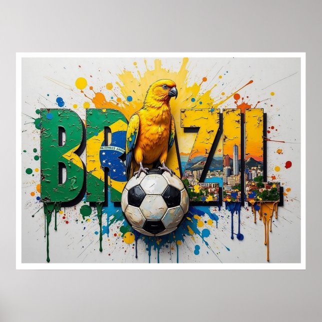 Brazil Football Citiscape Oil Painting StylePoster Poster (Framsidan)