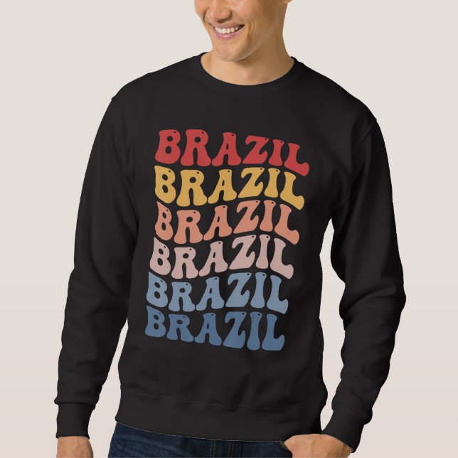 Brazil Groovy Retro Brazilian Lång Ärmad Tröja (Framsida)