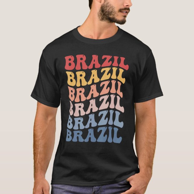 Brazil Groovy Retro Brazilian T Shirt (Framsida)