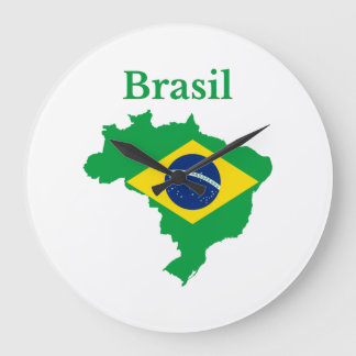 Brazil Map Flag Design Stor Klocka