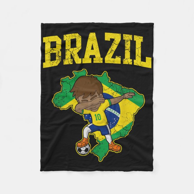 Brazil Soccer Boy Brazilian Footll Dabbing Kid Men Fleecefilt (Framsidan)
