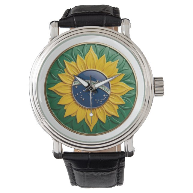 Brazil Solar Emblem - Luxury 3D National Pride Art Armbandsur (Framsida)