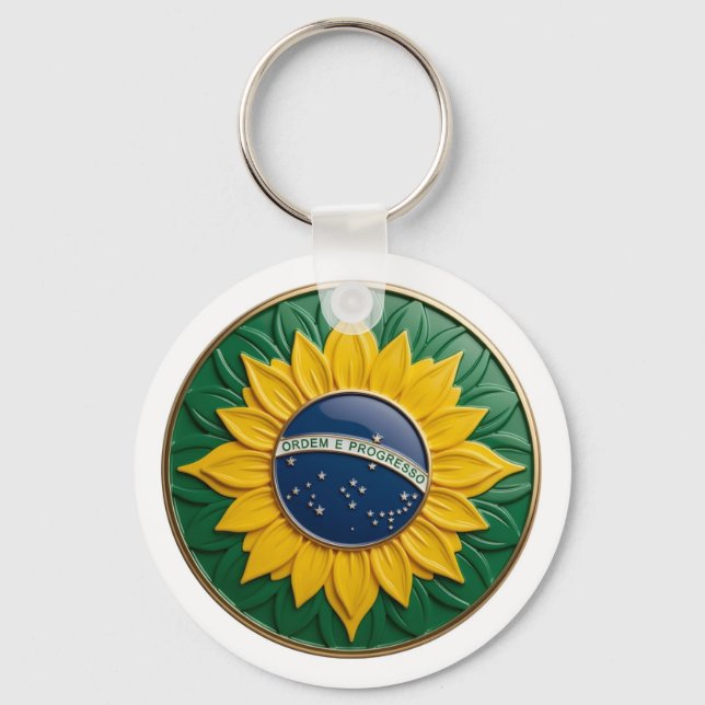 Brazil Solar Emblem - Luxury 3D National Pride Art Nyckelring (Framsida)