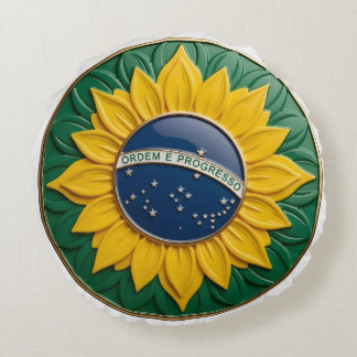 Brazil Solar Emblem - Luxury 3D National Pride Art Rund Kudde