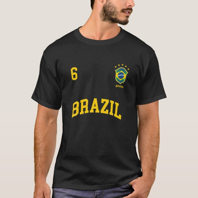 Brazil Team Sports Number 6 Soccer Brazilian Flag T Shirt (Framsida)
