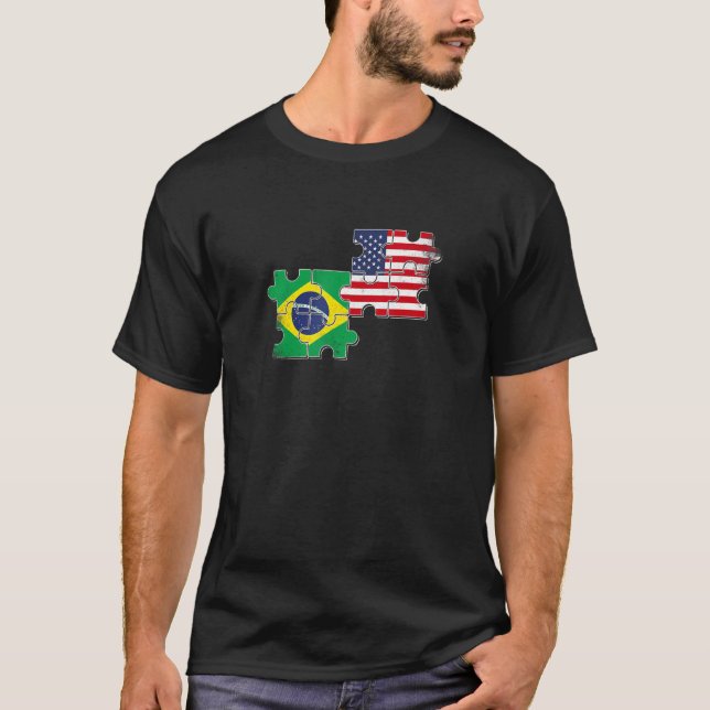 Brazil USA Brazilian American Flag T Shirt (Framsida)