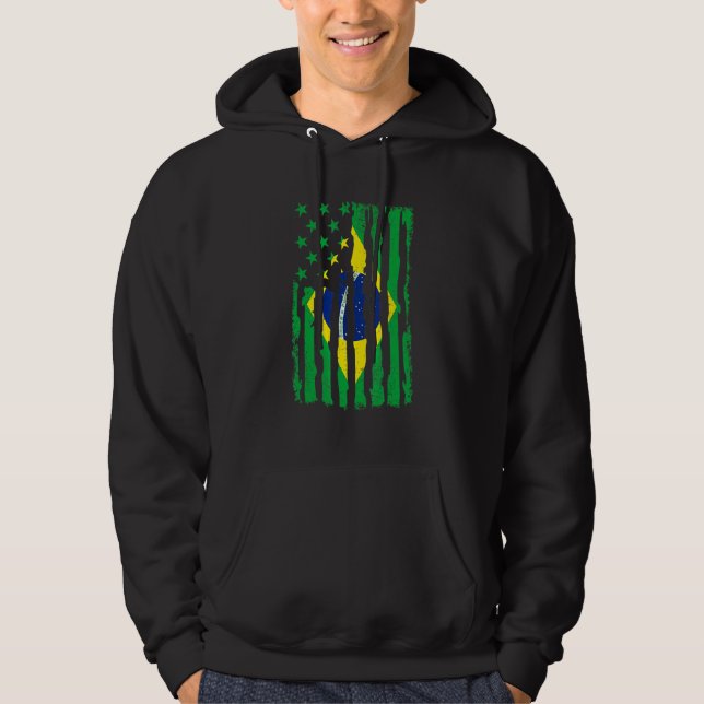 Brazilian American Pride Usa Flag Brazil Roots Hoodie (Framsida)