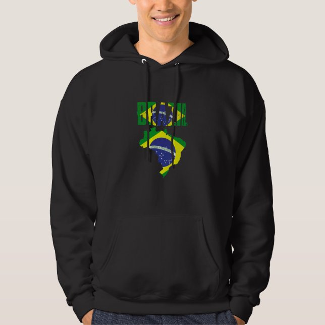 Brazilian Brazil Country Map Flag Hoodie (Framsida)