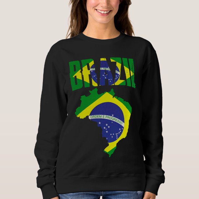 Brazilian Brazil Country Map Flag T Shirt (Framsida)