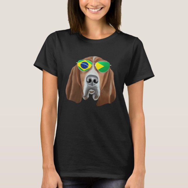 Brazilian Flag Basset Hound Dog Brazil Pocket T Shirt (Framsida)