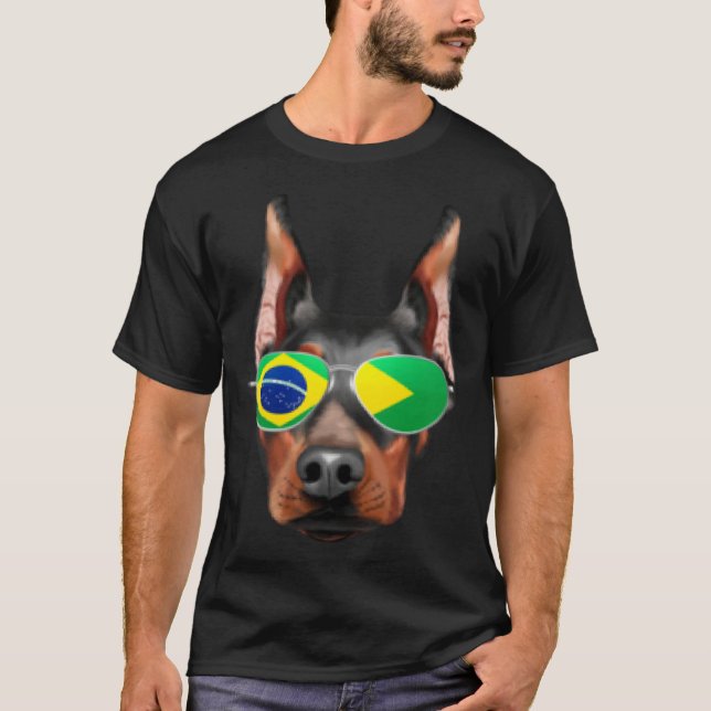 Brazilian Flag Doberman Pinscher Dog Brazil Pocket T Shirt (Framsida)