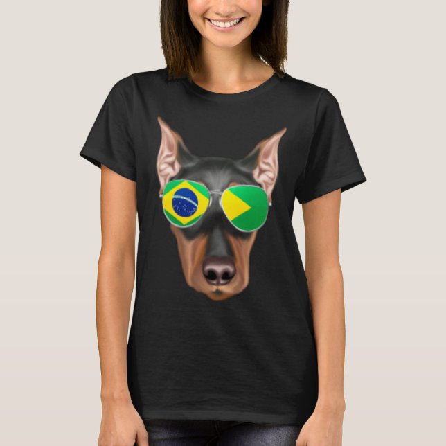 Brazilian Flag German Pinscher Dog Brazil Pocket T Shirt (Framsida)