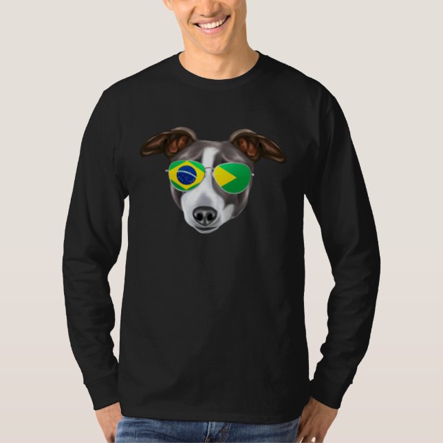 Brazilian Flag Italian Greyhound Dog Brazil Pocket T Shirt (Framsida)