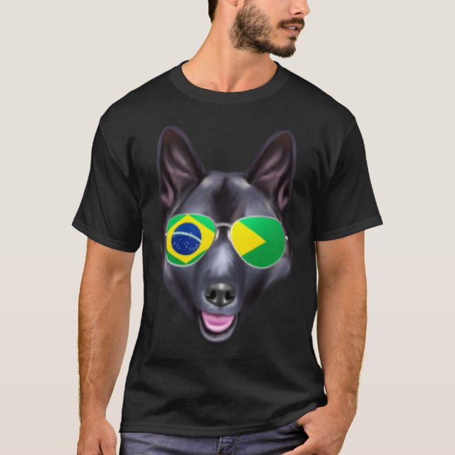 Brazilian Flag Norwegian Elkhound Dog Brazil Pocke T Shirt (Framsida)