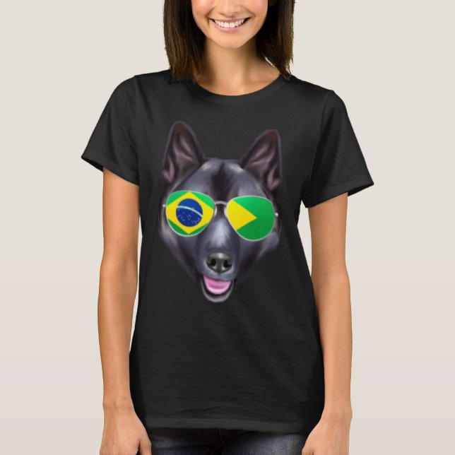 Brazilian Flag Norwegian Elkhound Dog Brazil Pocke T Shirt (Framsida)