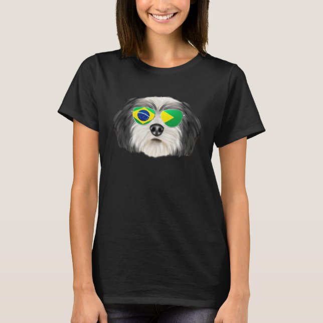 Brazilian Flag Polish Lowland Sheepdog Dog Brazil  T Shirt (Framsida)