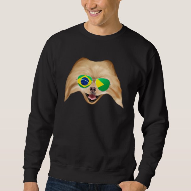 Brazilian Flag Pomeranian Dog Brazil Pocket Lång Ärmad Tröja (Framsida)