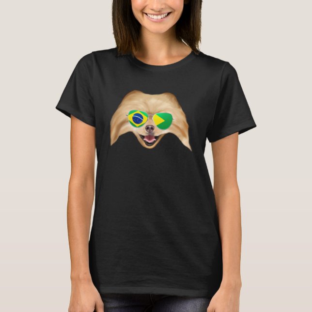 Brazilian Flag Pomeranian Dog Brazil Pocket T Shirt (Framsida)