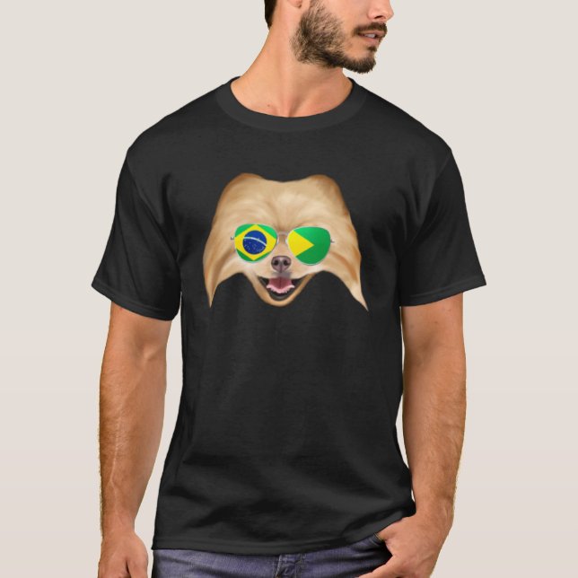 Brazilian Flag Pomeranian Dog Brazil Pocket T Shirt (Framsida)