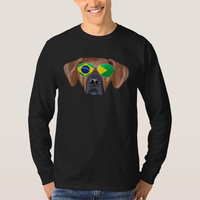 Brazilian Flag Rhodesian Ridgeback Dog Brazil Pock T Shirt (Framsida)