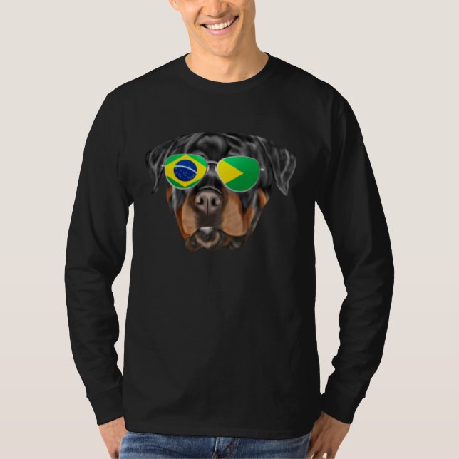 Brazilian Flag Rottweiler Dog Brazil Pocket T Shirt (Framsida)