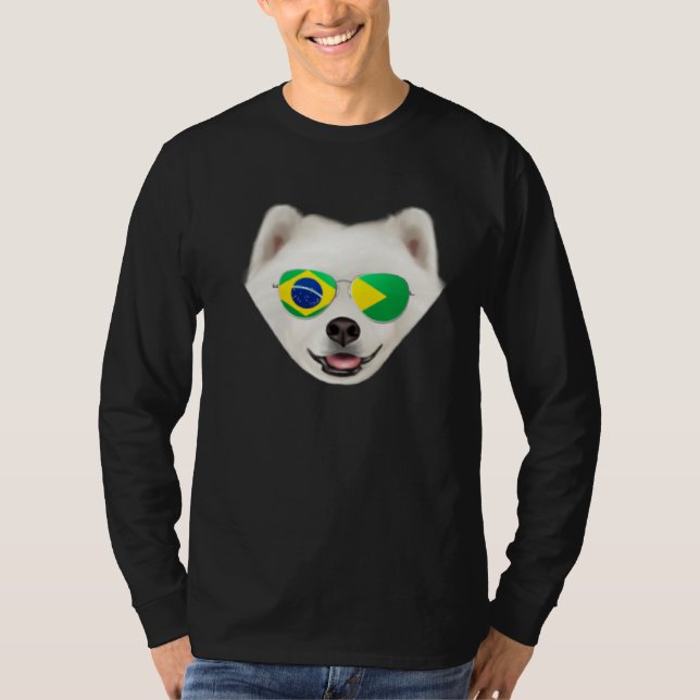 Brazilian Flag Samoyed Dog Brazil Pocket T Shirt (Framsida)