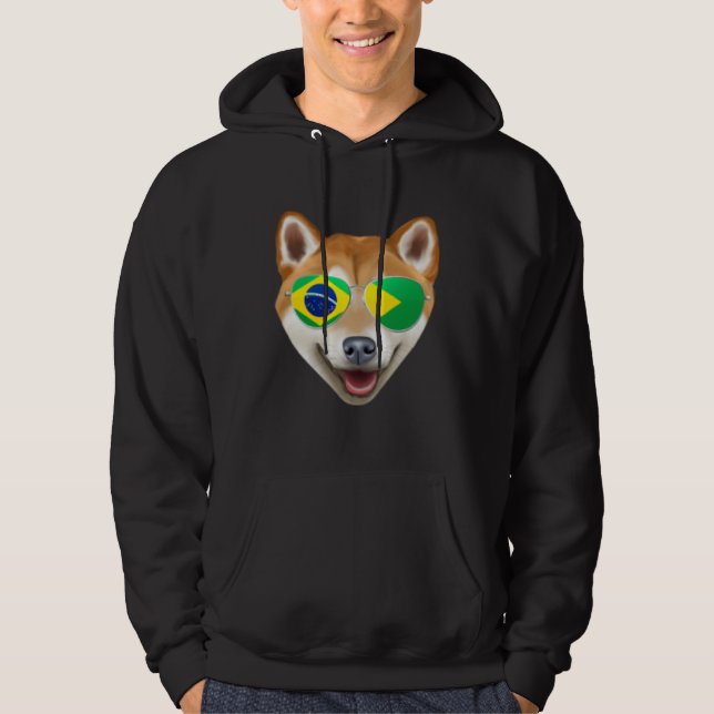 Brazilian Flag Shiba Inu Dog Brazil Pocket Hoodie (Framsida)