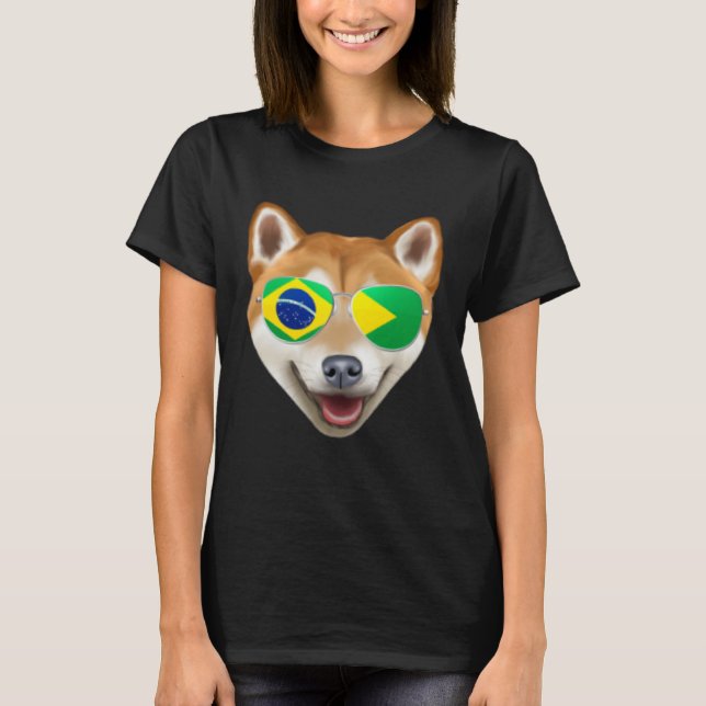 Brazilian Flag Shiba Inu Dog Brazil Pocket T Shirt (Framsida)