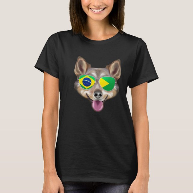 Brazilian Flag Swedish Vallhund Dog Brazil Pocket T Shirt (Framsida)