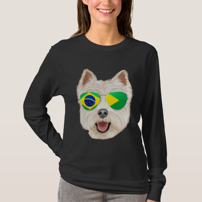 Brazilian Flag West Highland White Terrier Dog Bra T Shirt (Framsida)