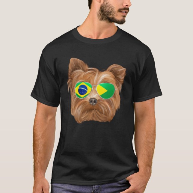 Brazilian Flag Yorkshire Terrier Dog Brazil Pocket T Shirt (Framsida)