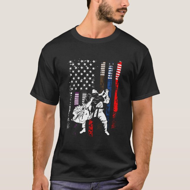 Brazilian Jiu Jitsu American Flag Mial Grappling T Shirt (Framsida)