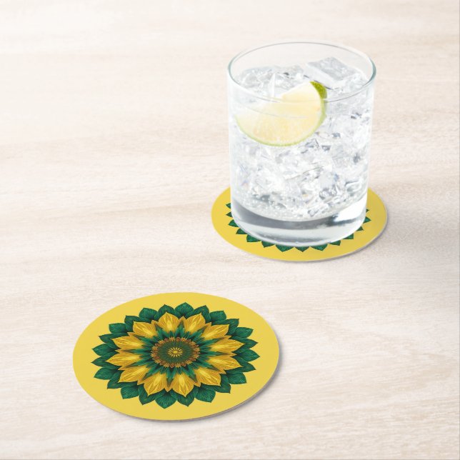 Brazilian Leaf Mandala - Drink Coaster Underlägg Papper Rund (Insitu)