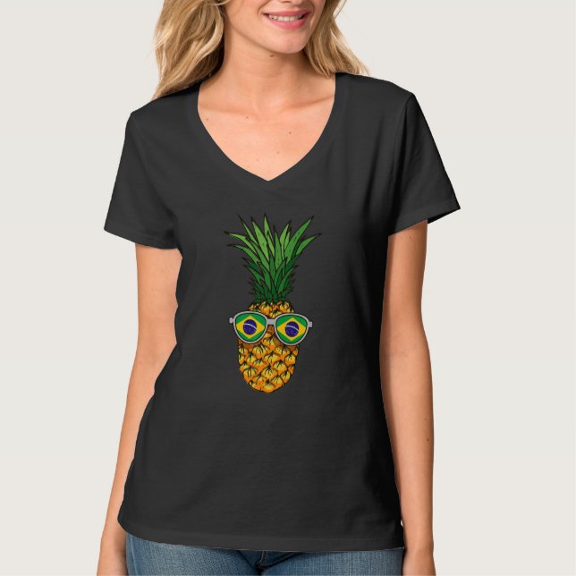 Brazilian Pineapple Brazil Flag Sunglasses Summer  T Shirt (Framsida)