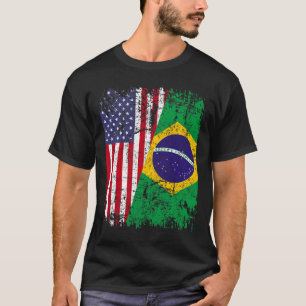 BRAZILIAN ROOTS HalAmerican Flagga BRAZIL T-Shir T Shirt