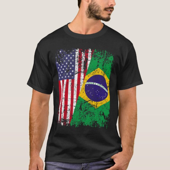 BRAZILIAN ROOTS HalAmerican Flagga BRAZIL T-Shir T Shirt (Framsida)